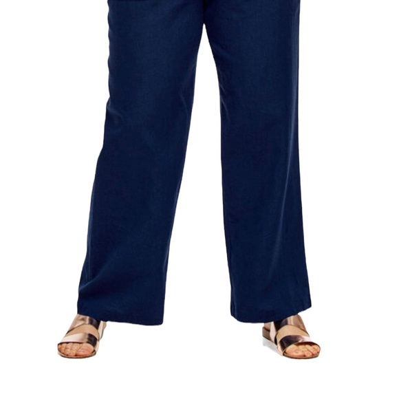 New Jessica London Navy Blue Linen Blend Drawstring Pants Plus Size 22 Tall - Picture 4 of 15